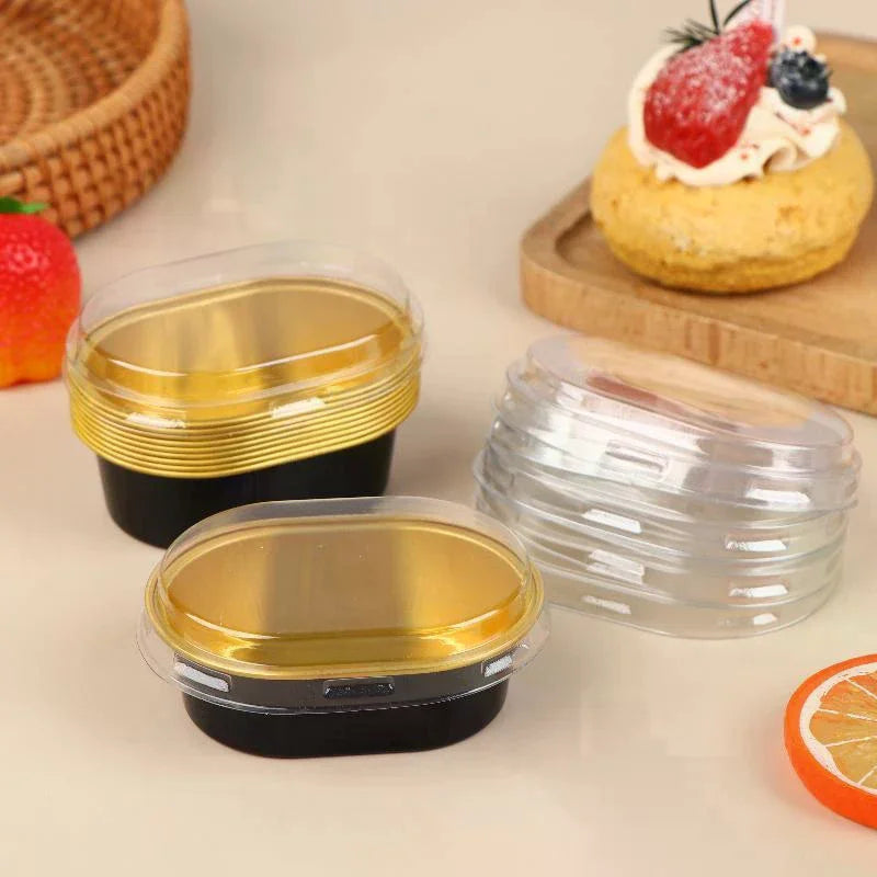 100Pcs 68ML Aluminum Foil Oval Non-Stick Baking Cups Cake Containers With Clear Lids Heat Resistant For Cakes Zpaxo