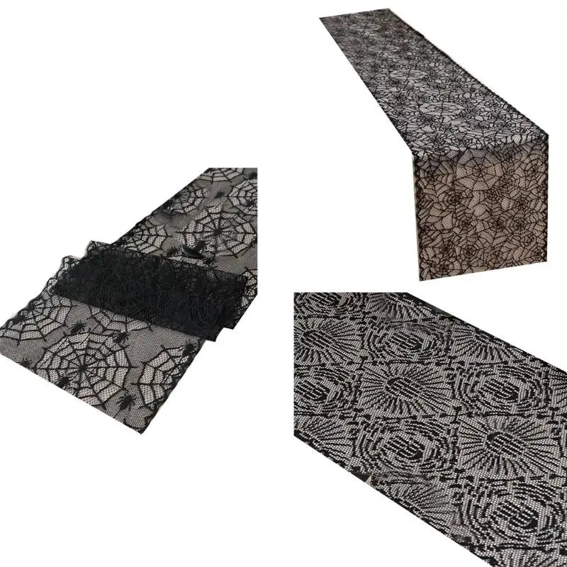 Elegant Black Lace Halloweens Tablecloth Polyester Fabric Party