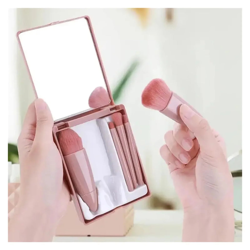 5pcs Mini Travel Size Makeup Brushes Set - Complete Function Cosmetic Brushes Kit with Storage Case And Mirror for On-the-Go App Zpaxo pink