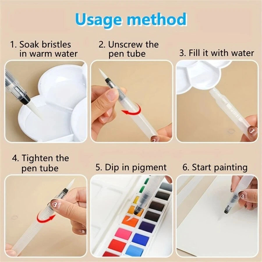 Watercolor Brush Set 3–18 | White Nylon & Water Storage | Zpaxo