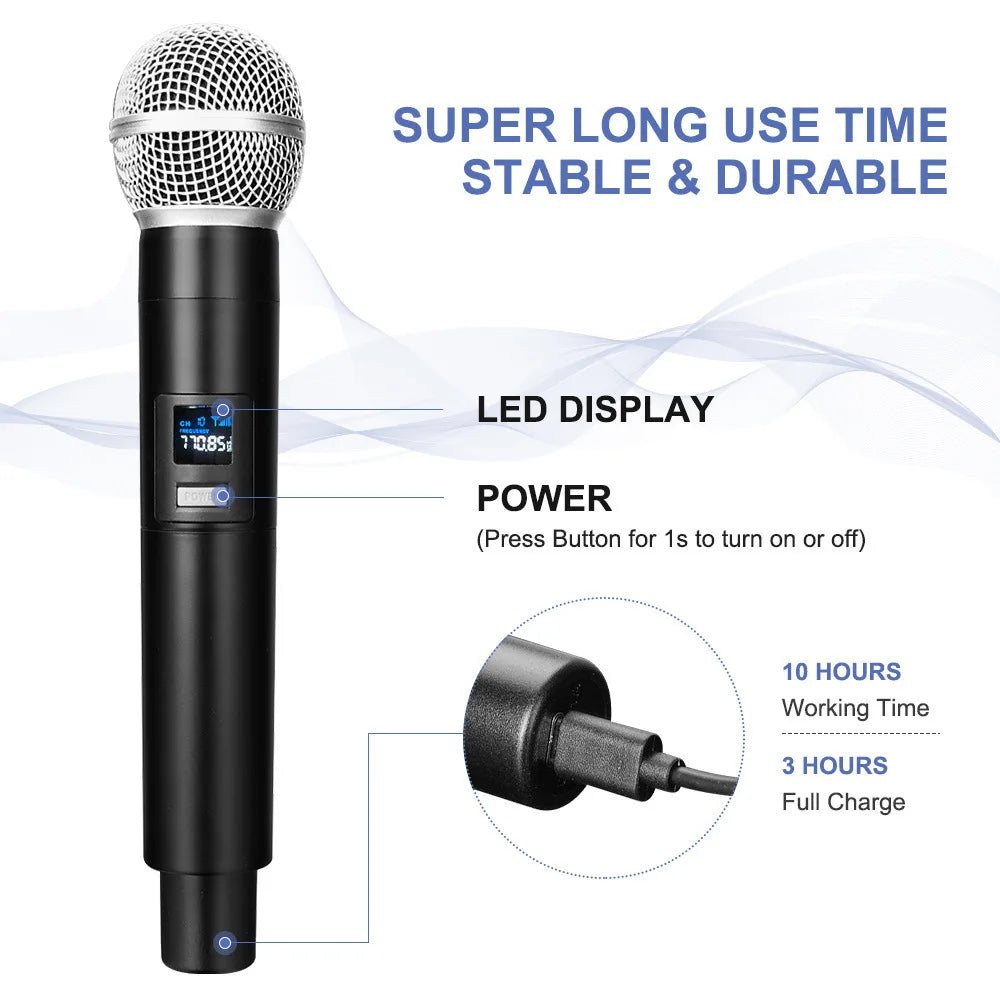 Wireless Microphone 2 Channel UHF Fixed Frequency Handheld Mic