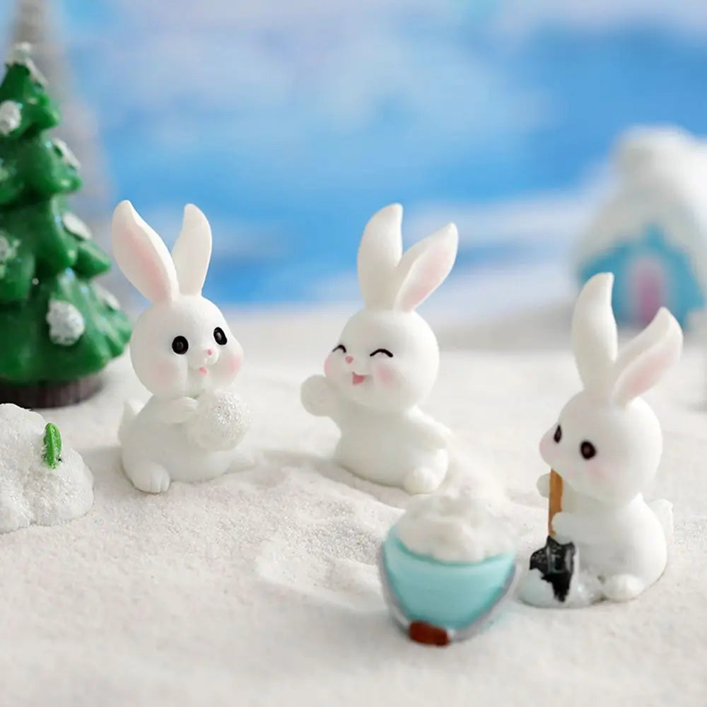 Snowman Bunny Resin Figurine | Micro Landscape Christmas Ornament Resin Figurine Zpaxo