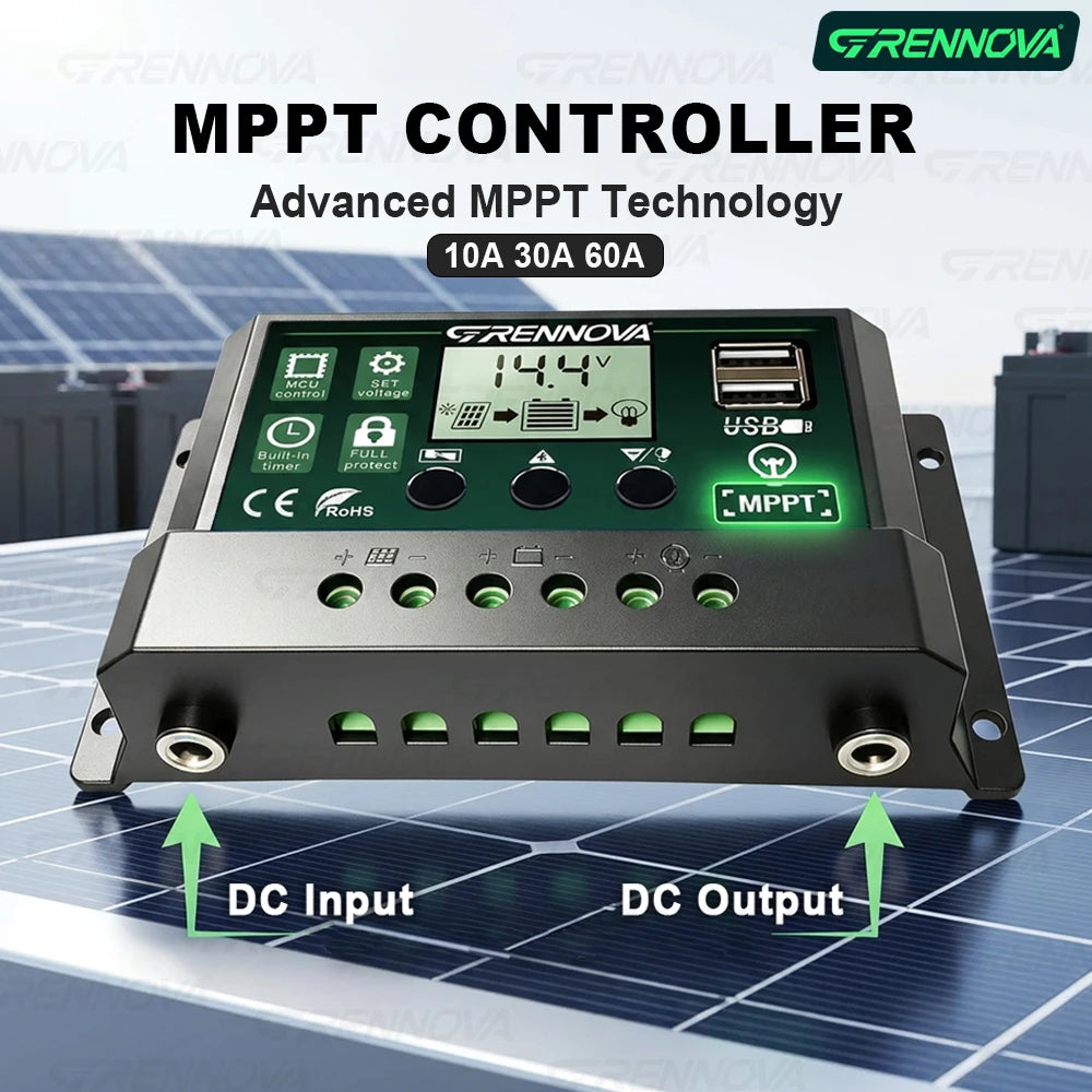 GRENNOVA 10A-60A MPPT Solar Charge Controller 12V 24V Auto Supports Zpaxo