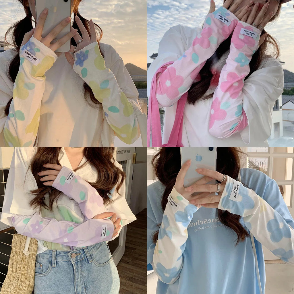 Ice Silk Arm Sleeves Floral Printed Cool Muff Sun Protection Covers Zpaxo