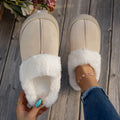 Women Ankle Boots Thickened Fluff House Shoes Women Trend Casual Short Boots Women Solid Color Slip on Furry Slippers Soft Warm Zpaxo Beige 38-39