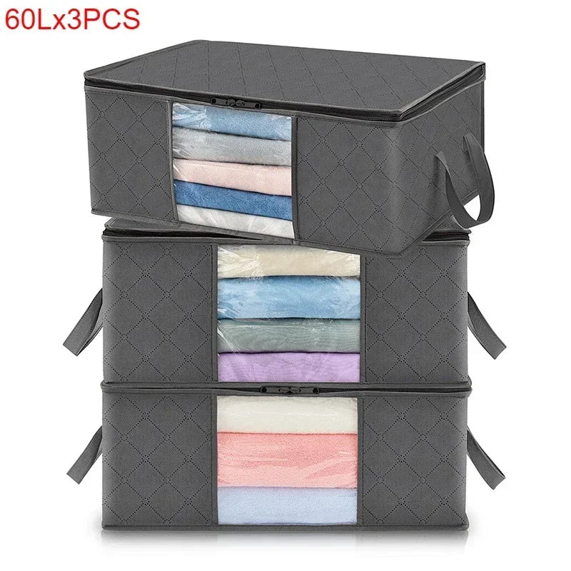 1/3pcs Large Capacity Clothes Storage Bag Organizer With Reinforced Handle For Blanket Comforters Bed Sheets Pillows Toy Zpaxo 60L 3PCS