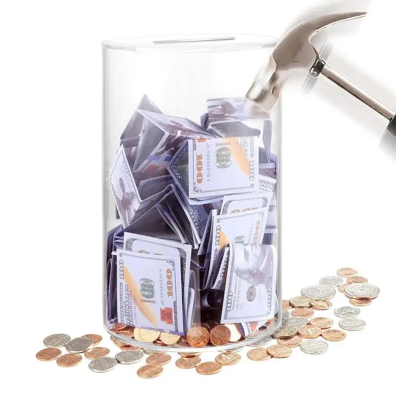 Large Clear Acrylic Piggy Bank – Coin & Bill Money Saving Jar