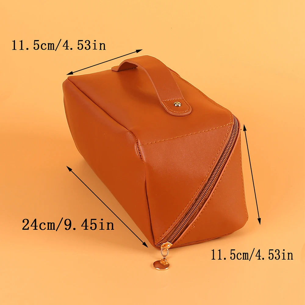 Travel Cosmetic Bag Large-Capacity Makeup Storage Bag Waterproof PU Leather Pillow Shape Toiletries Organizer Zpaxo Brown