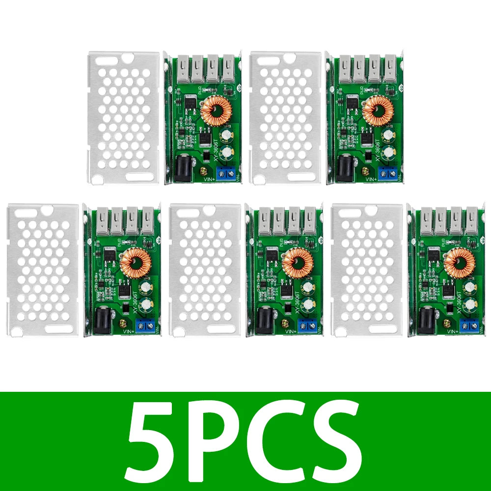 Aluminum Housing 9‑36V Input 5V 5A 4‑Port USB Step‑Down DC‑DC Buck Converter Power Module Zpaxo 5PCS