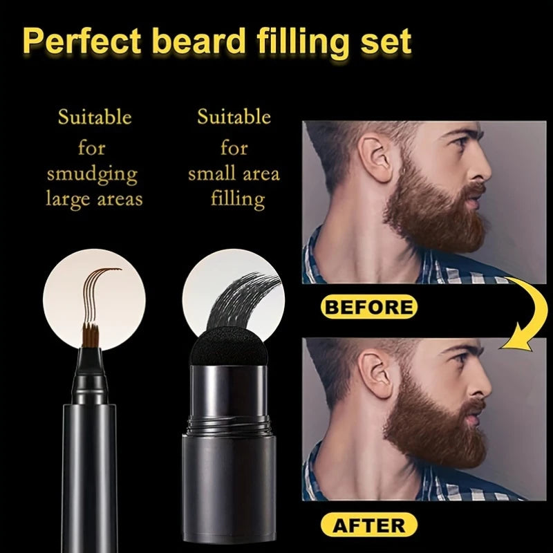 Four-pronged Beard Filler Pen Brush Hairline Eyebrow Powder Stick Zpaxo