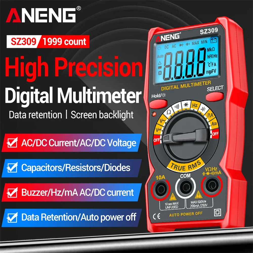 AC DC Voltage Current Tester Red Multimeter Digital Backlit Easy