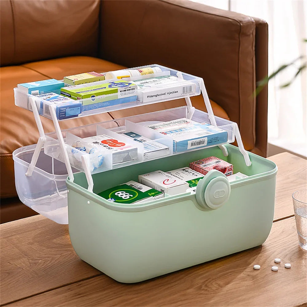 Large Capacity Family Medicine Organizer Box Portable First Aid