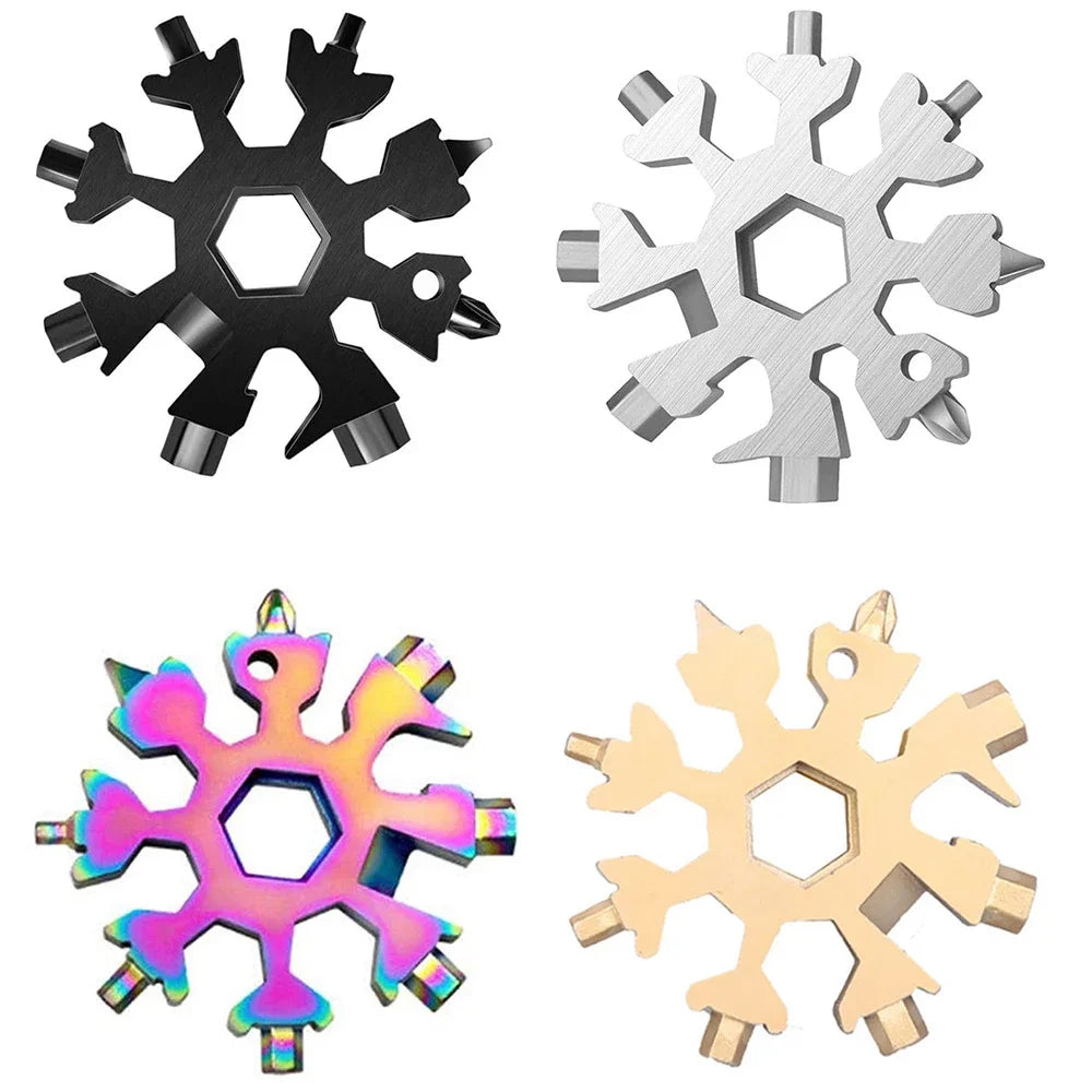 18-in-1 Stainless Steel Snowflakes Multi-tool Herramienta 18 En 1 Multifunctional Tool Copo De Nieve Llave Multiusos Zpaxo