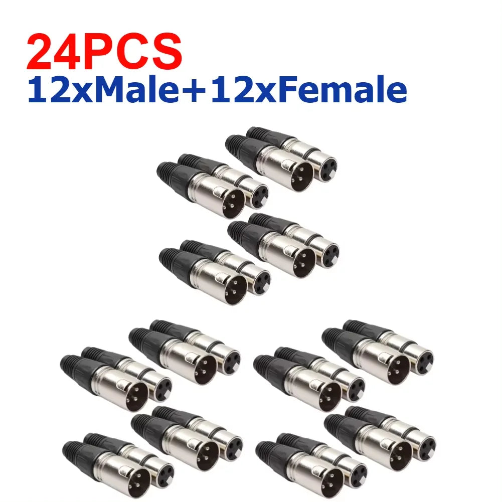 40- 3Pin XLR Audio Cable Connector Microphone Wire Socket MIC Male Zpaxo 24PCS