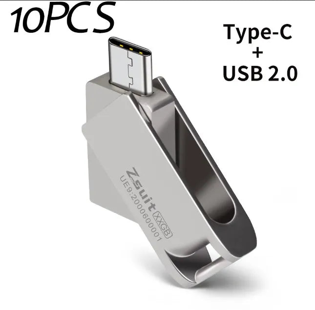 Zsuit OTG USB 2.0 Type-C Flash Pen Drive Memory Stick Usb Flash Disk 64GB 128G 2 in1 Pendrive USB U Disk 10Pcs/Lot Free Logo Zpaxo 32 GB Silver
