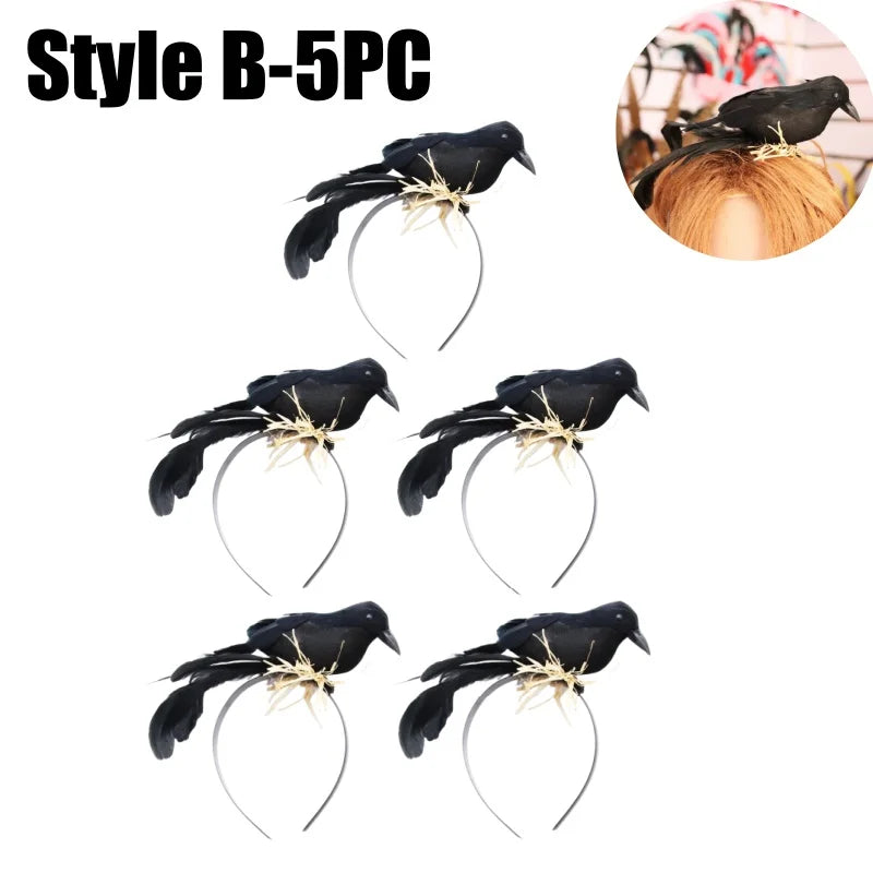Halloween Exaggerated Forest Crow Headband Creative Feather Black