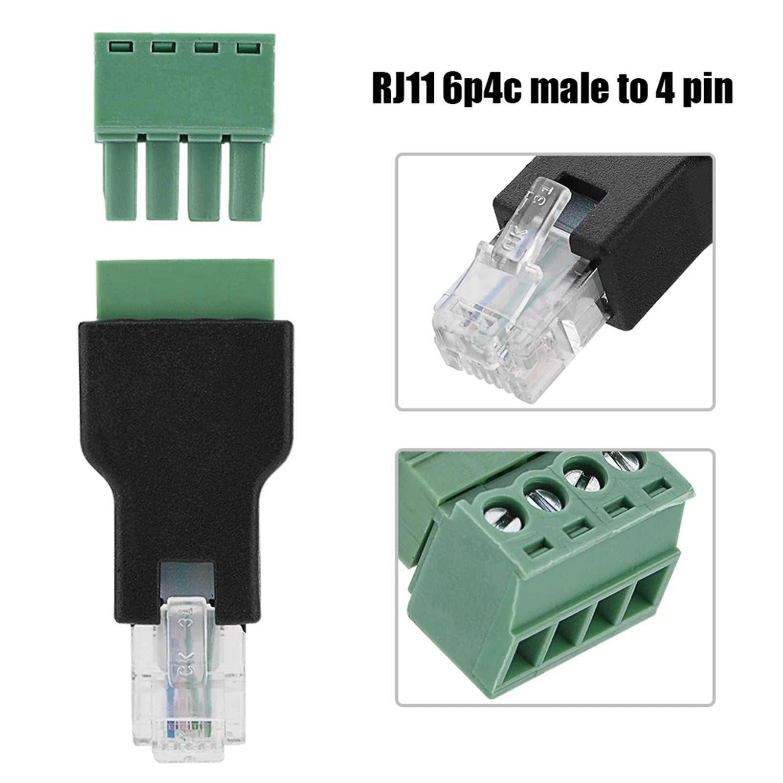 Ethernet Connector RJ11 6P4C Male 4 Pin Screw Terminal