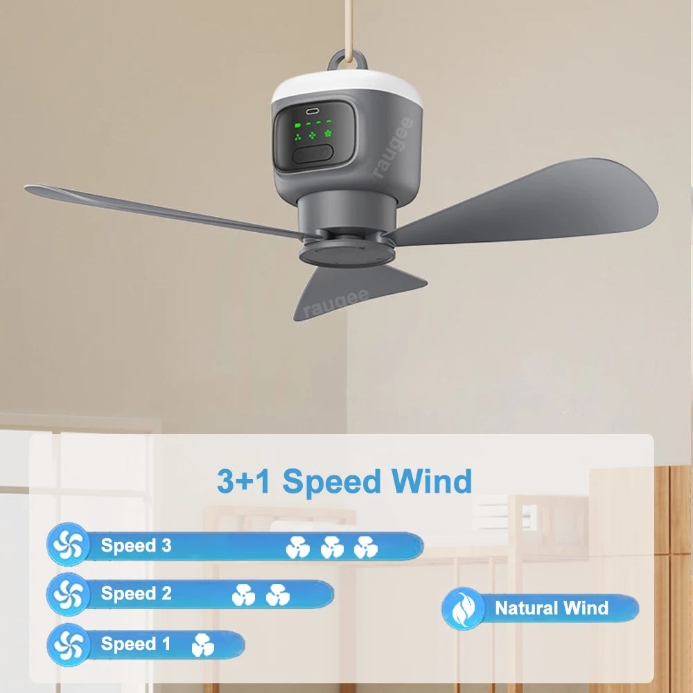 Portable Ceiling Fan 12000mAh Rechargeable Tent Hook Cooling Camping