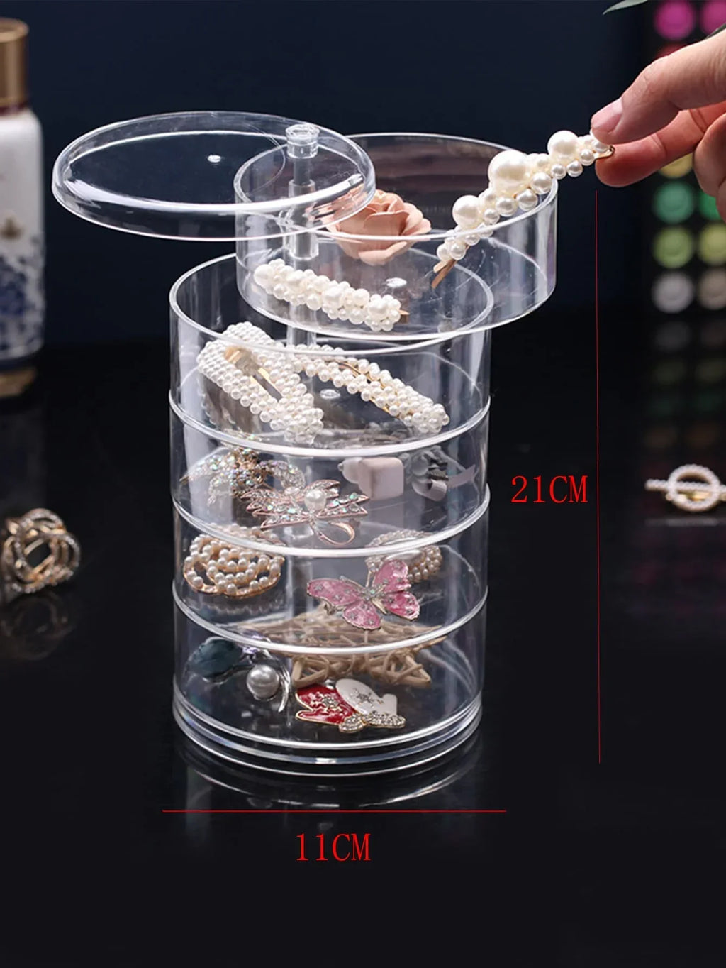 1pc Stylish & Large Capacity 3/4/5 Layers Rotating Jewelry Storage Box For Women, Transparent Desktop Organizer Dust-proof Hair Zpaxo