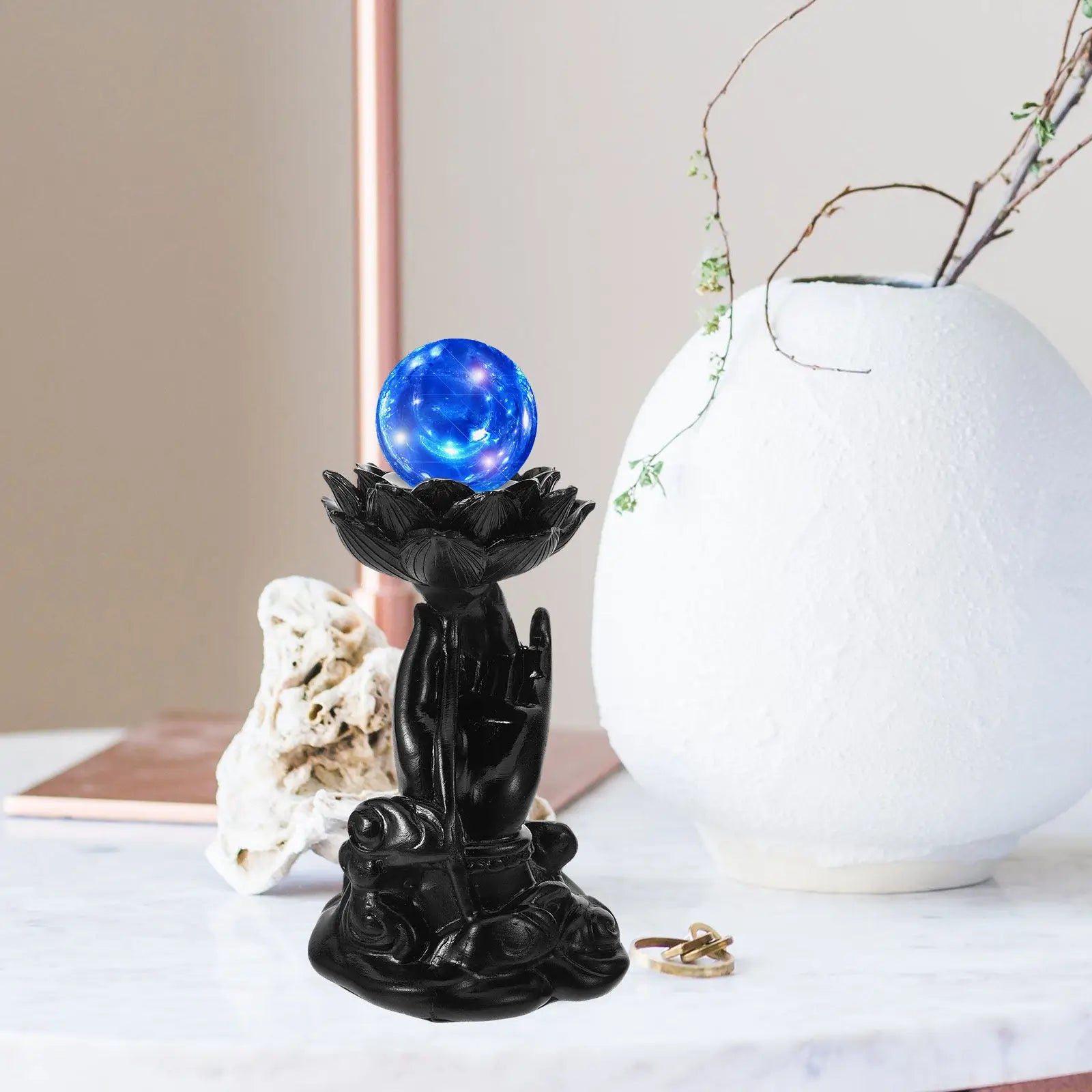 Lotus Buddha Hand Crystal Ball Holder Resin Stand Sphere Support