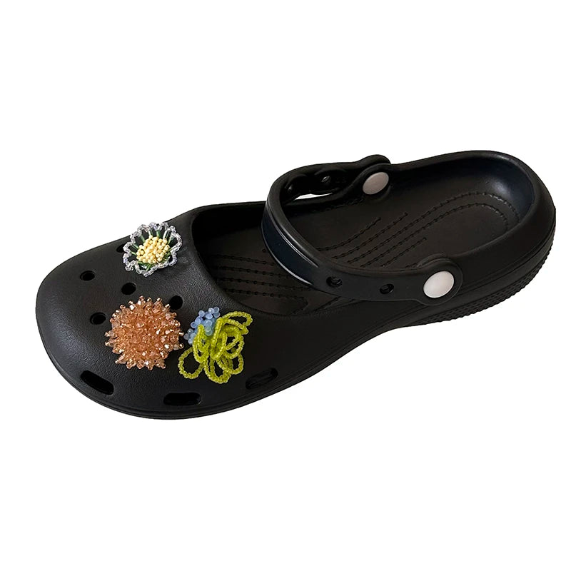 Summer Women's Slippers Luxurious Pearl Metal Flower Sparkling