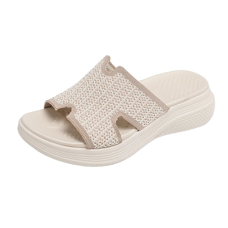 Womens Trendy Platform Slide Sandals Sparkle Pattern Upper Hollow