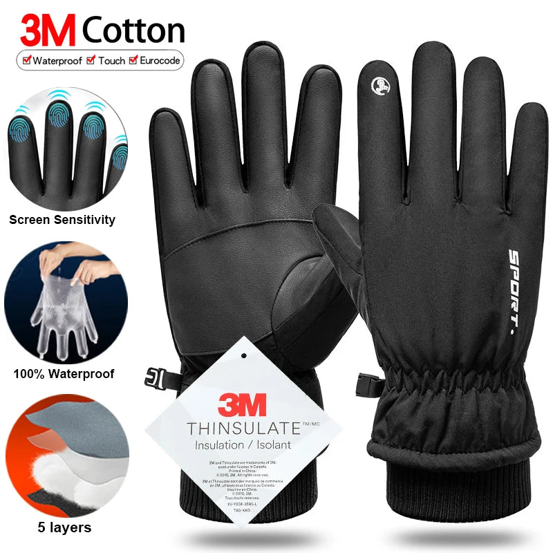 Thermal Winter Cycling Ski Gloves Outdoor Sports Running Motorcycle Touch Screen Fleece Gloves Non-slip Warm Full Fingers Gloves Zpaxo