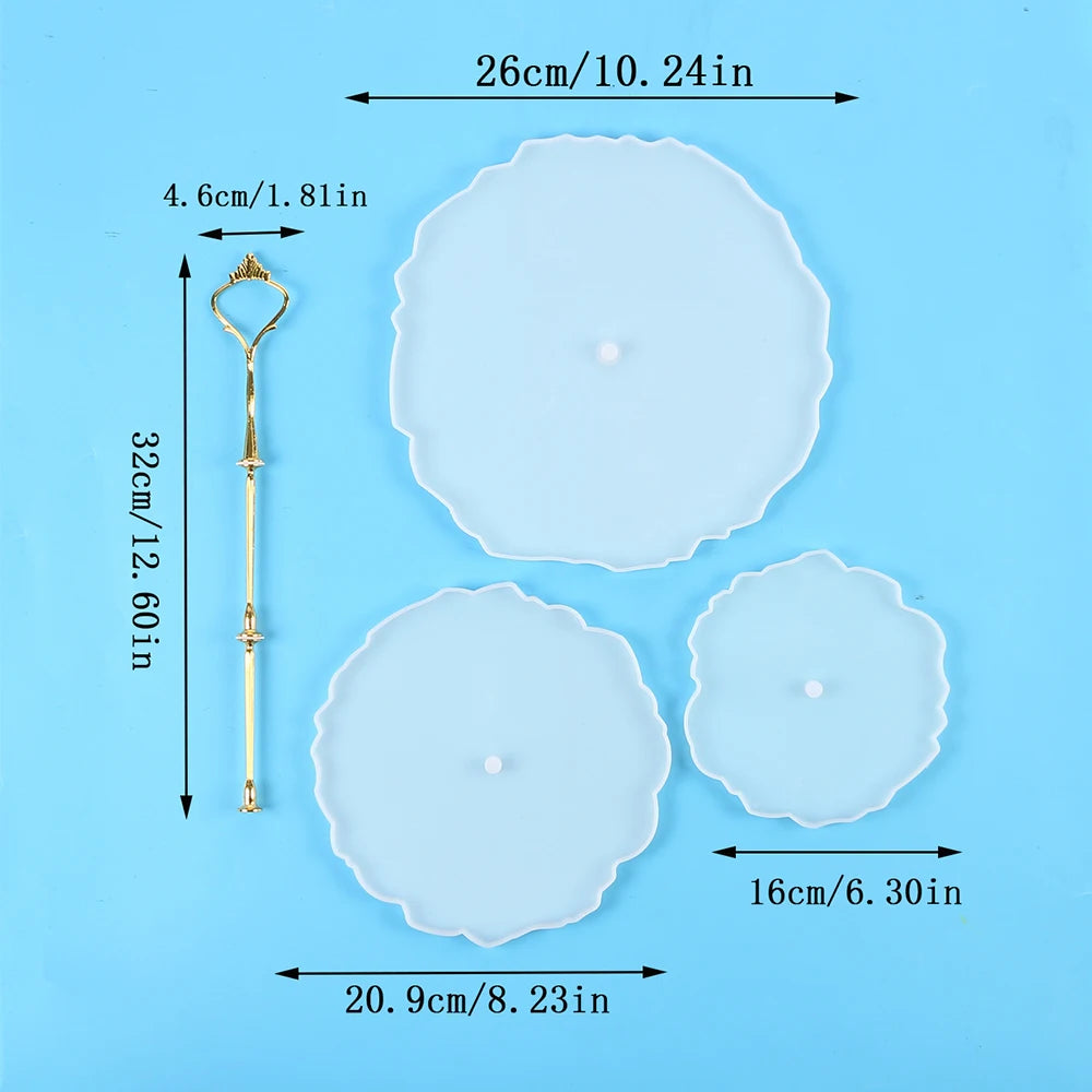 3 Tier Cake Stand Resin Silicone Molds Set Round Epoxy Resin Tray Mold with Hardware Fittings for Cupcake Serving Stand Making Zpaxo