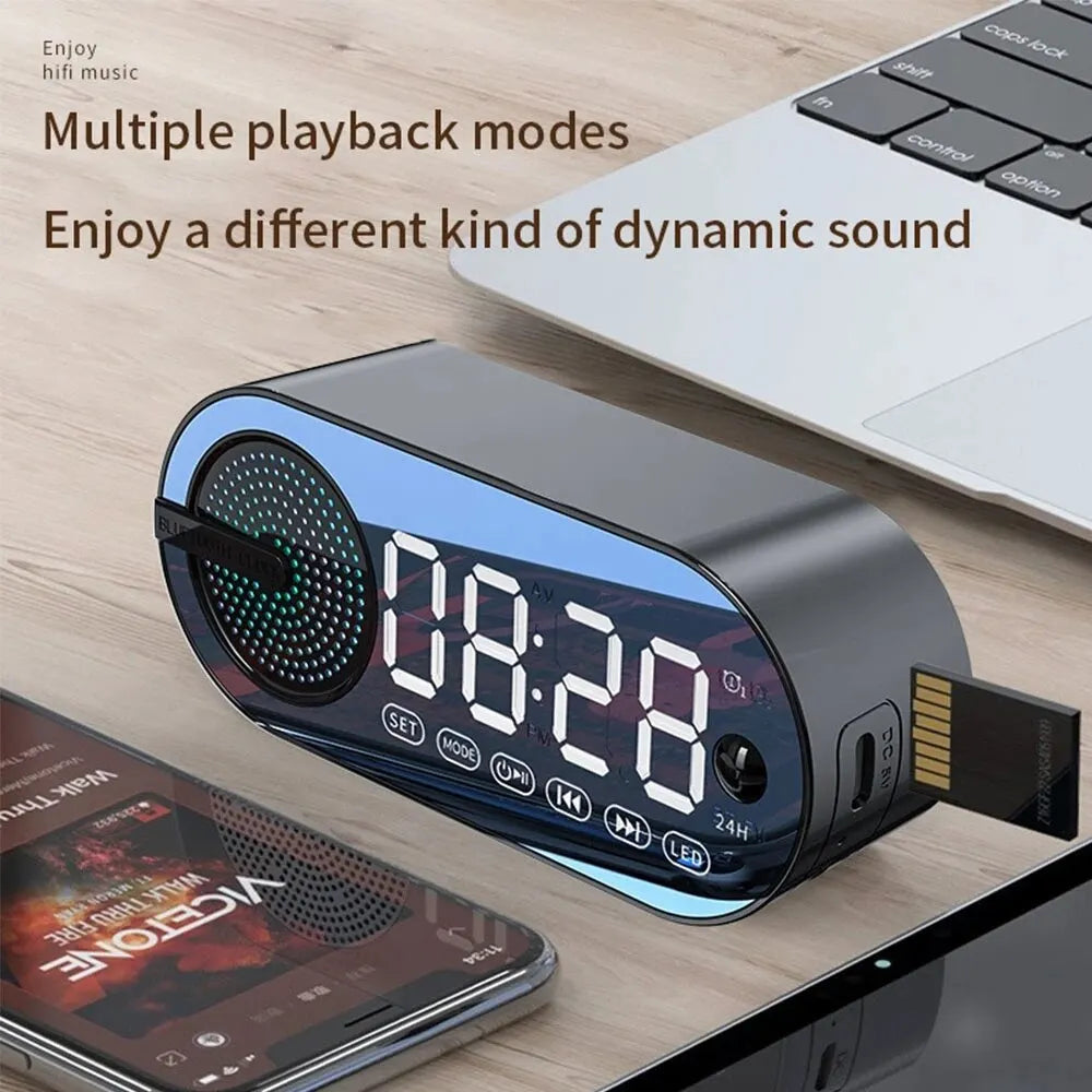 USB Charging Radio Alarm Clock RGB Portable Bluetooth Speaker FM Large Display Mute Mirror Digital Bedroom Room Office Decktops Zpaxo