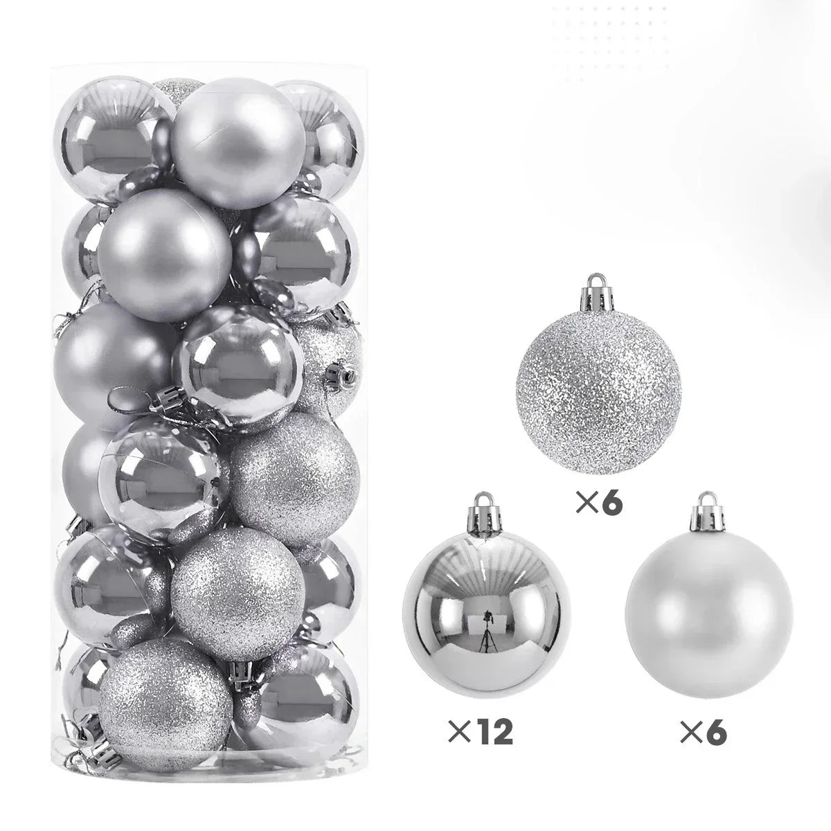 Hot 24Pcs 3/4/6cm Christmas Tree Balls Multicolor Xmas Ball Decorations Glitter Christmas Baubles Ornament Ball Party Home Decor Zpaxo Silver 4CM