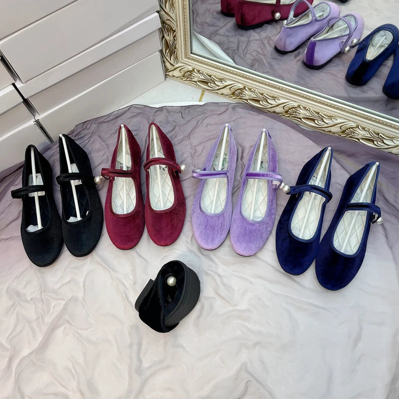 Flats Women's Shoes 2023 Spring Autumn Round Toe Shoes Pearl Velvet Flat French Loafers Ladies Work Shoes Plus Size 41 Zpaxo