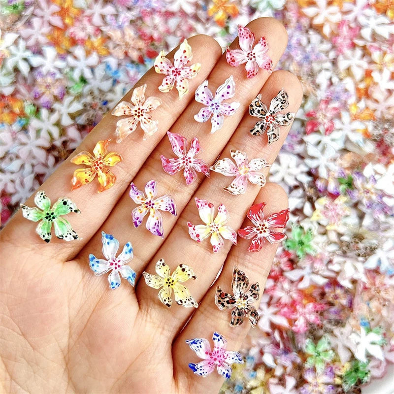 Mixed 3D Resin Gradient Colorful Transparent Lily Nail Art Decoration