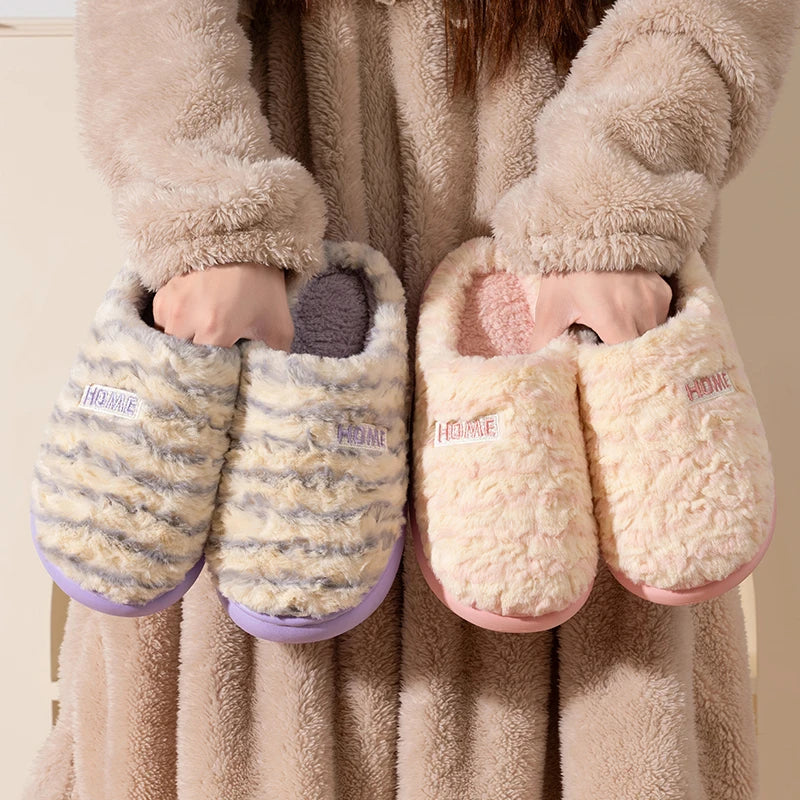 Women's Winter Fur Slippers Indoor Fluffy Couple Bedroom Flat Slides