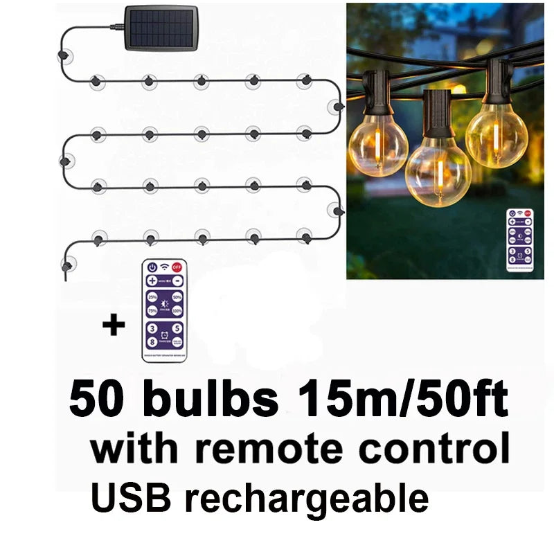 Solar LED Outdoor Lamp G40 Bulbs Fairy Lights Camping Garden Zpaxo 50ft-50 bulbs China Mainland