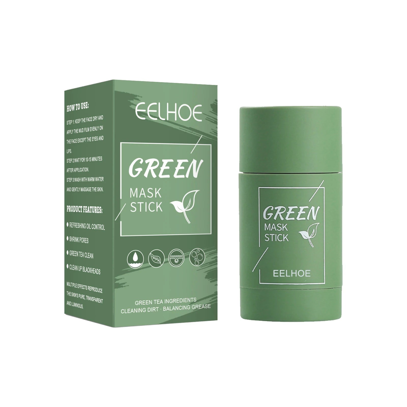 Eelhoe Green Tea Solid Mask Stick – Pore Cleanse & Blackheads Solid Face Mask Zpaxo 40g A