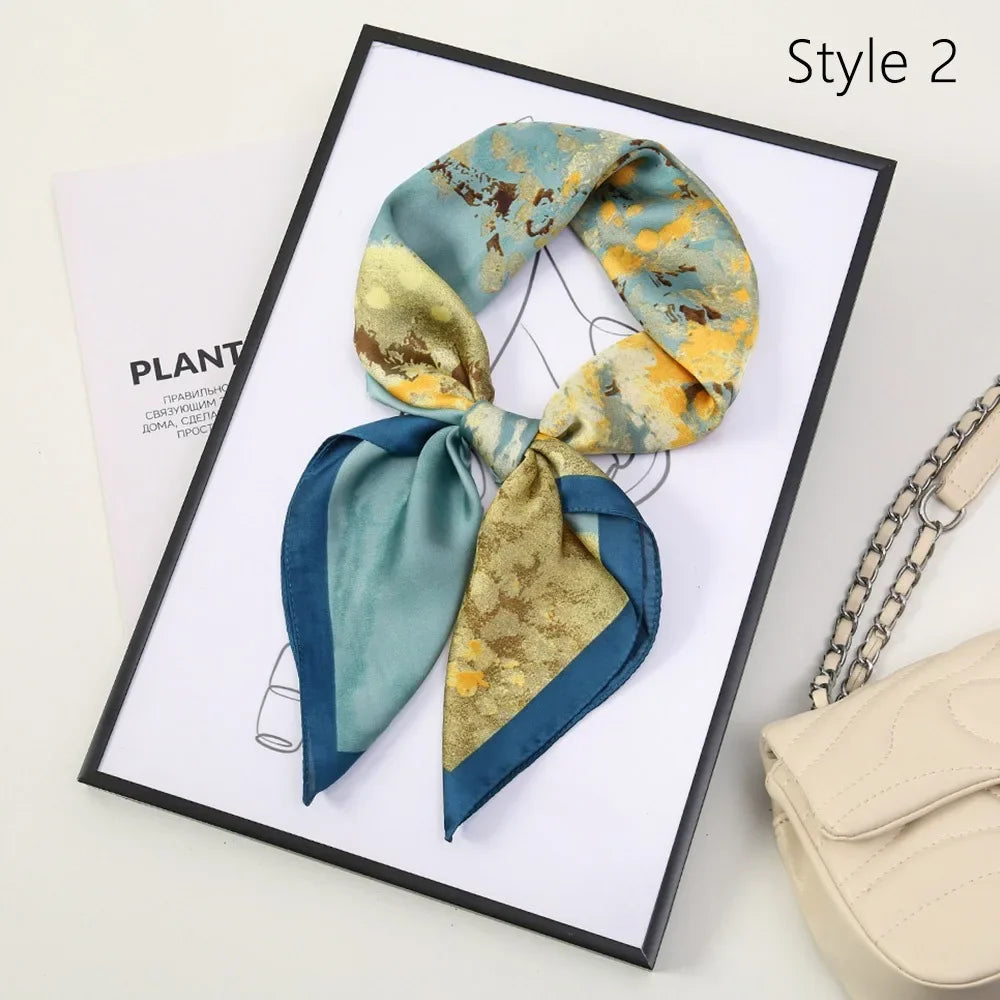 Fashion 70*70cm Hair Scarf Bohemia Style Floral Silk Scarf Sun Protection Female Foulard Square Scarf Women Zpaxo Style 2