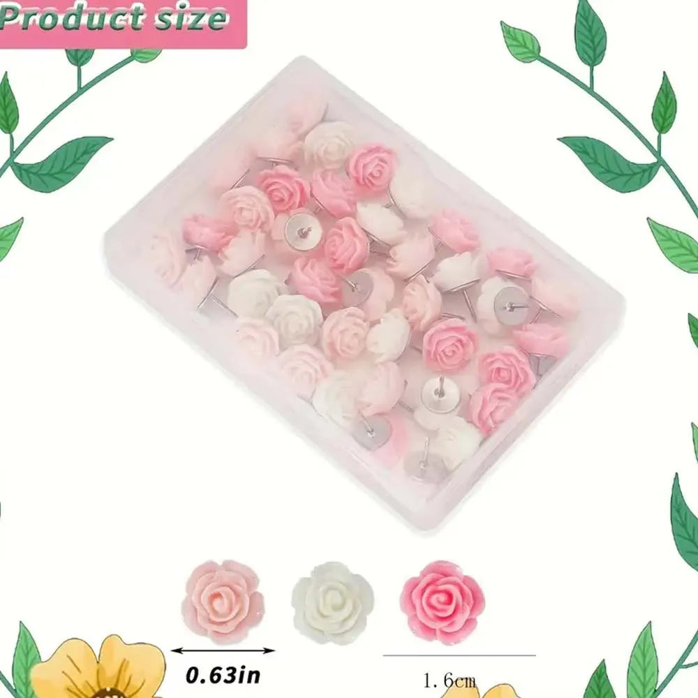 20-Pack Rose Flower Resin Push Pins – Cute Decorative Thumbtacks Decorative Push Pins Zpaxo pink