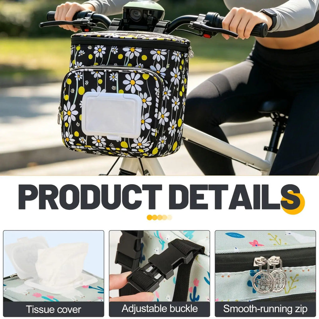 Kids Bicycle Basket Oxford Waterproof Zipper Handlebar Front Bag
