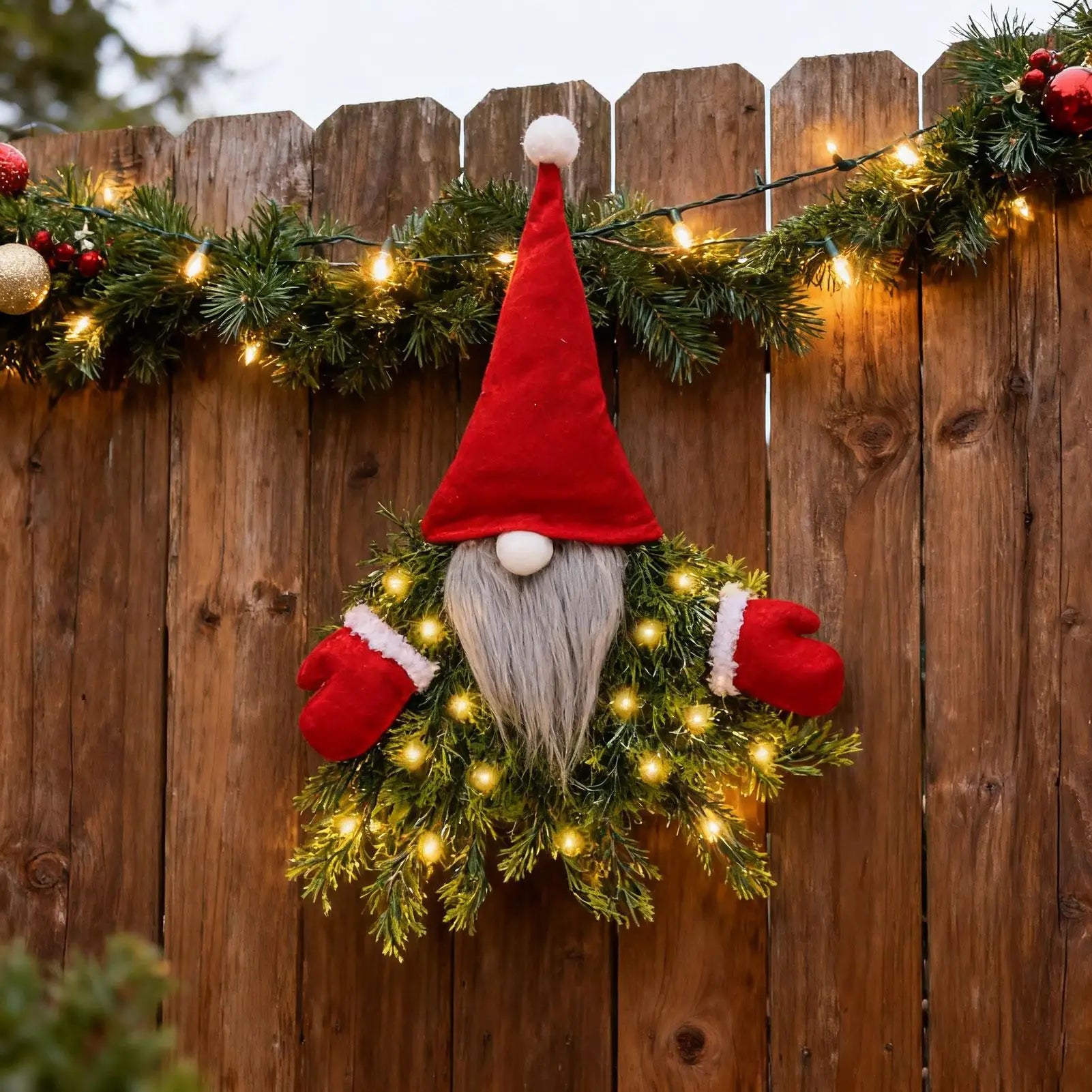 Outdoor Christmas Wreath LED Light Gnome Winter Holiday Decor Indoor