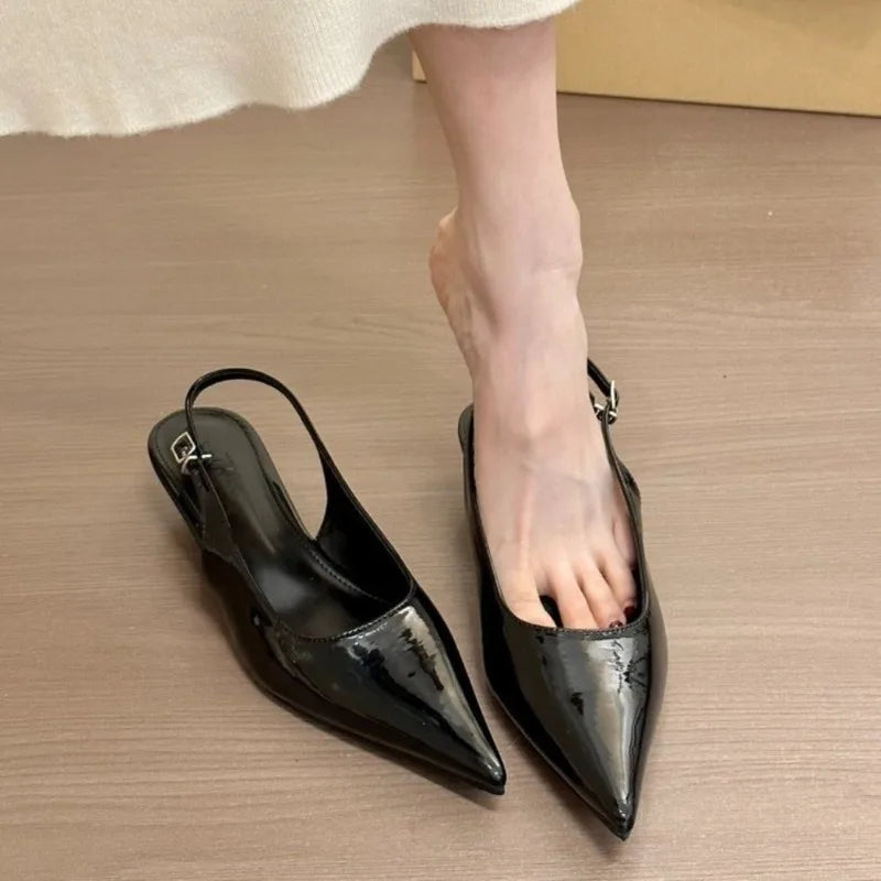 Fashion Patent Leather Pointed Toe Women Pumps Elegant Low Heels Zpaxo black 40