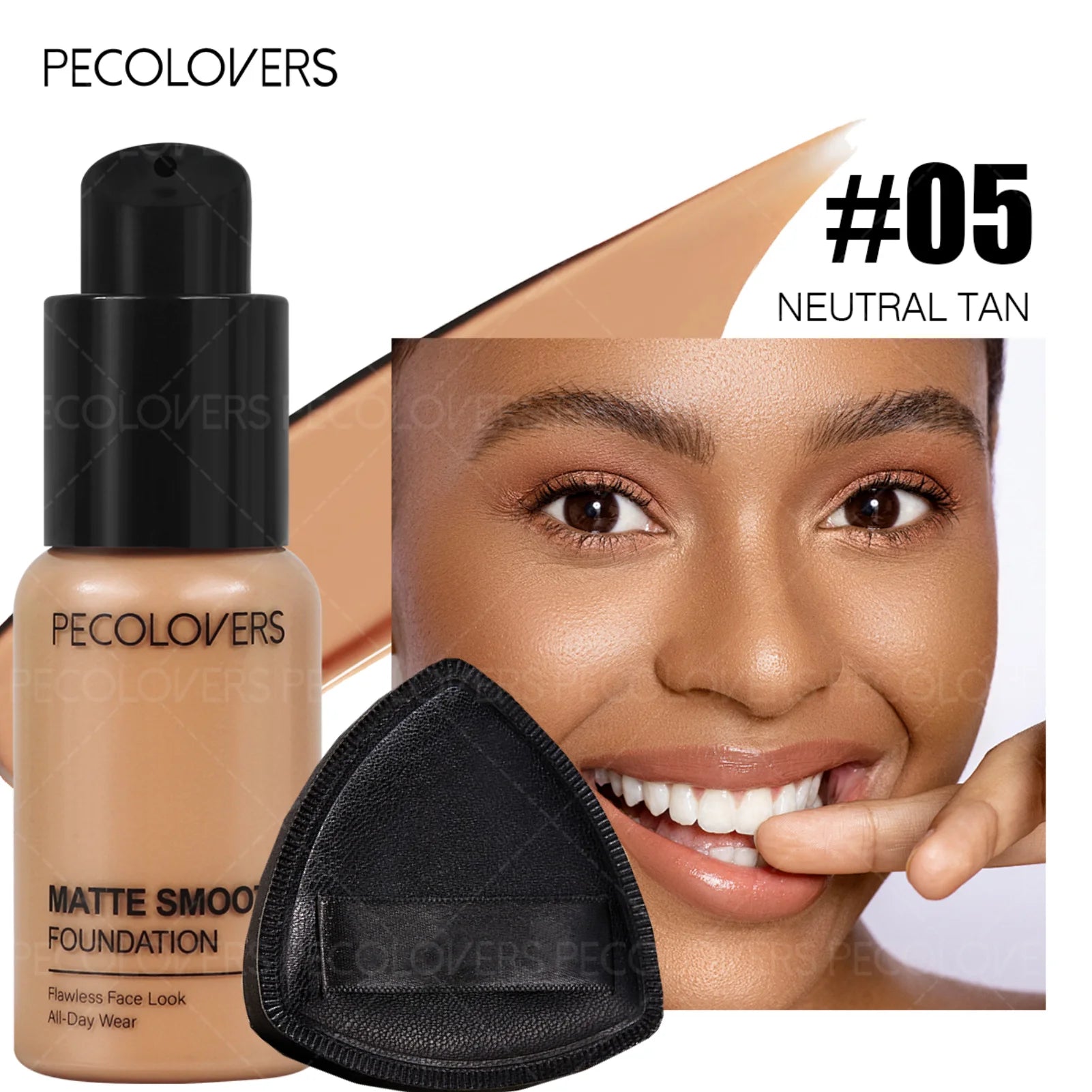 2PCS/Set Waterproof Liquid Foundation and Puff, Hydrating, Moisturizing Liquid Foundation, Long-Lasting , Dark Circle Concealer Zpaxo 05