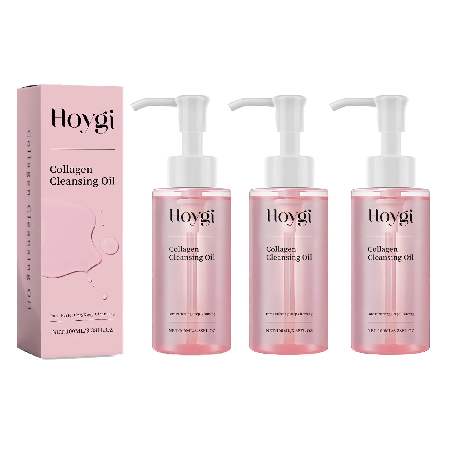 Hoygi 100ml Collagen Infused Makeup Remover Oil Jojoba Fast Emulsifying Gentle Cleansing for Waterproof Makeup Vegan No Residue Zpaxo 3PCS