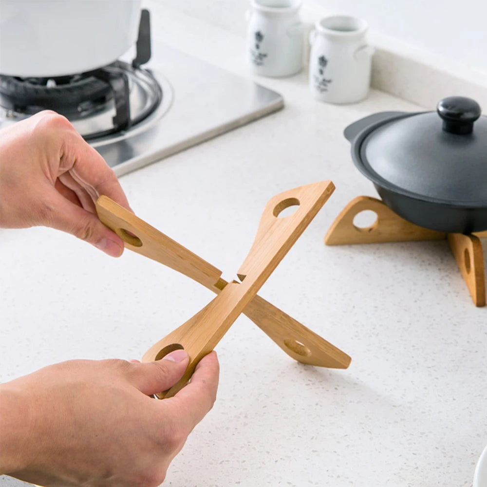 1 PC Bamboo Cross Pot Stand Trivet Pan Rack Heat Insulation Anti-Heat Wooden Cup Dish Holder Kitchen Gadget Zpaxo