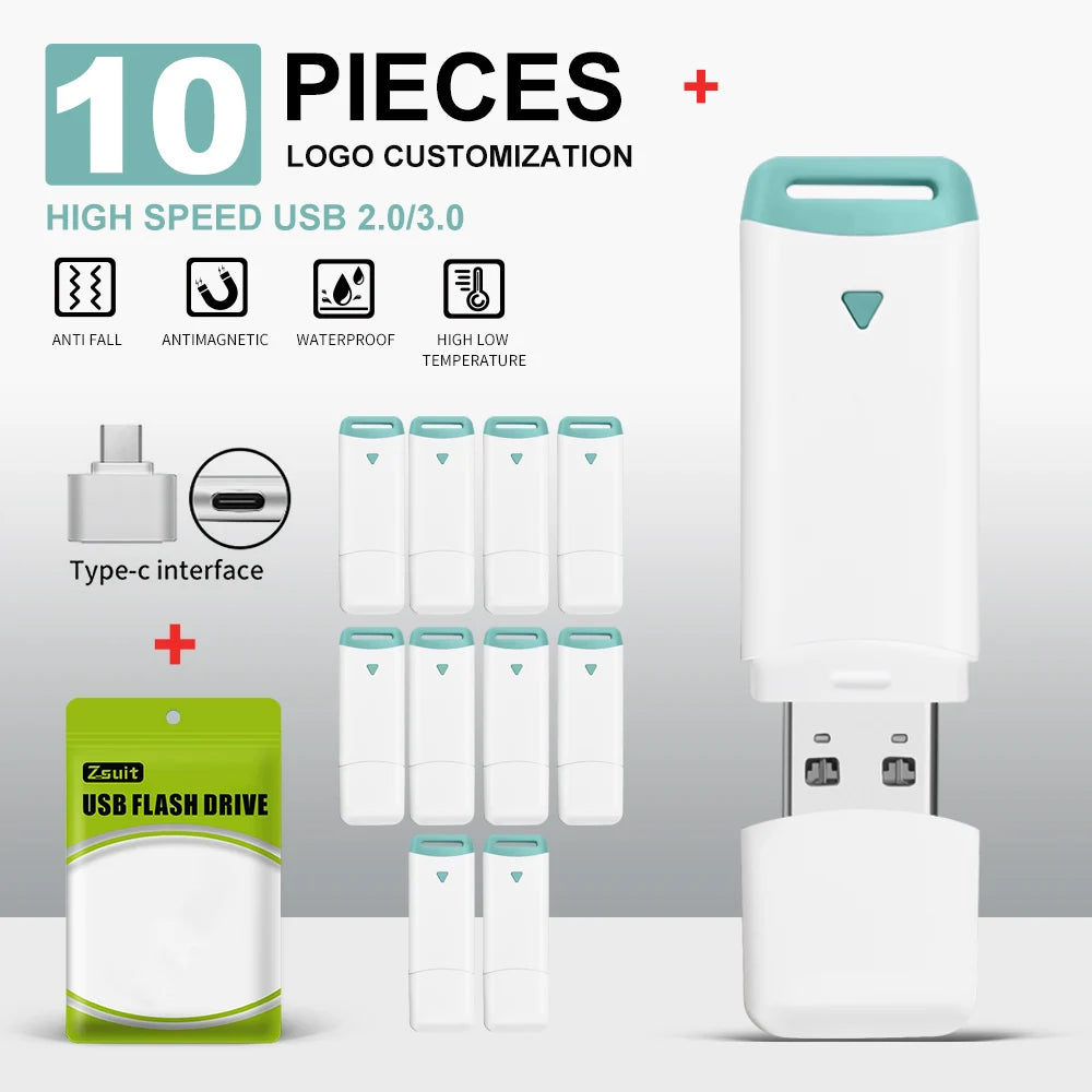 10Pcs/Lot USB Flash Drives 1G 4GB Pendrive 8GB 16GB Creative Gifts Pen Drive 3.0/2.0 Memory Sticks 16G With type-c USB Free LOGO Zpaxo usb 3.0-16gb green