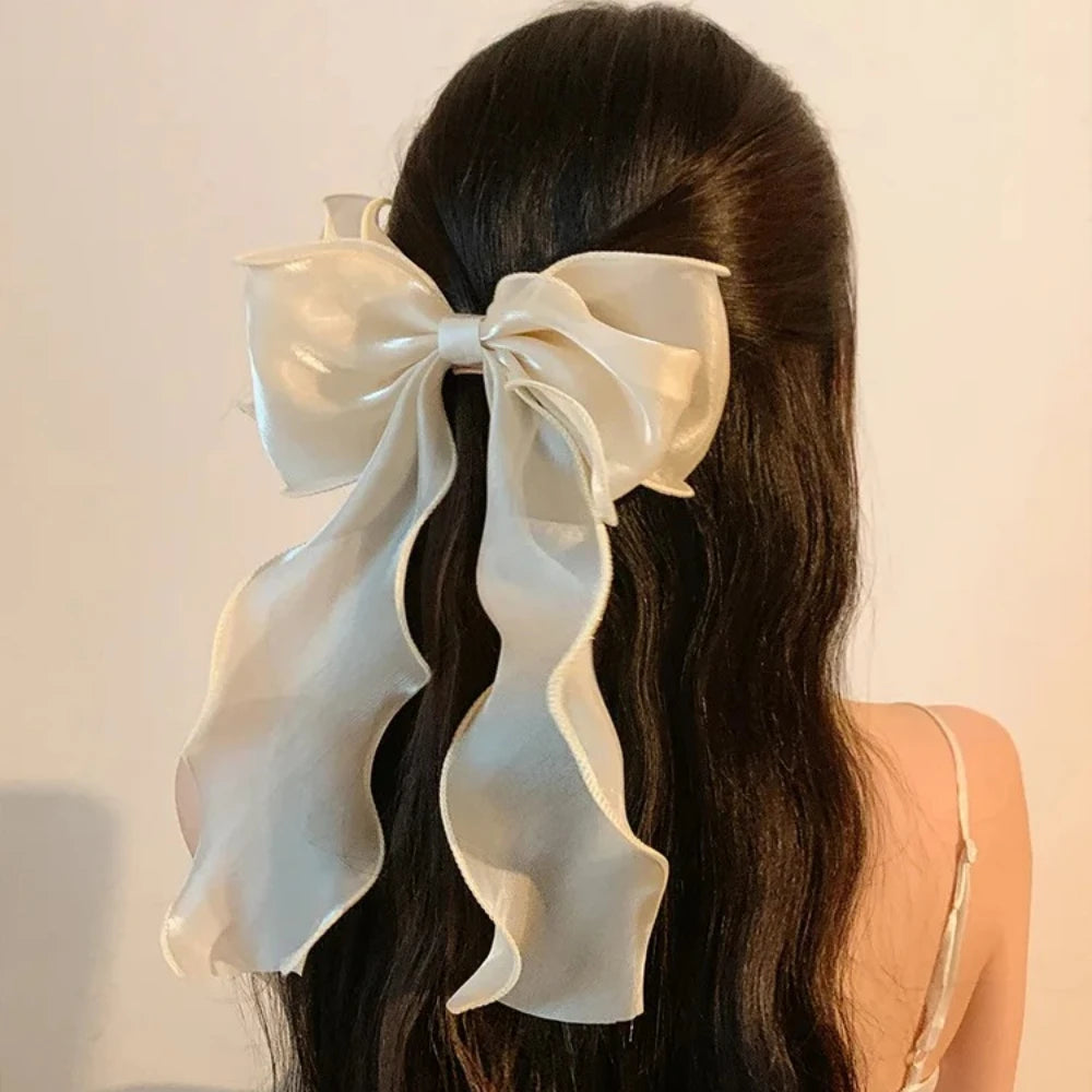 Black Organza Bow Fluttering Ribbon Hair Clips for Women French Female Headdress Large Hair Clips Girl Hair Accessories Hairgrip Zpaxo