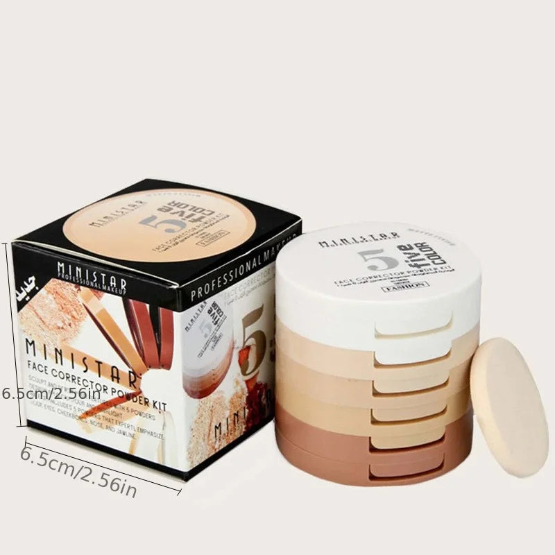 Concealer Contouring Powder, 5 Color 5 Decked Powder Tower, Brightening Skin Tone,Oil Control Makeup Loose Powder Setting Powder Zpaxo