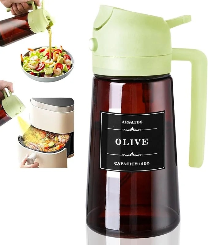2-in-1 Glass Oil Dispenser Sprayer Leakproof Olive Bottle Cooking Air Zpaxo green
