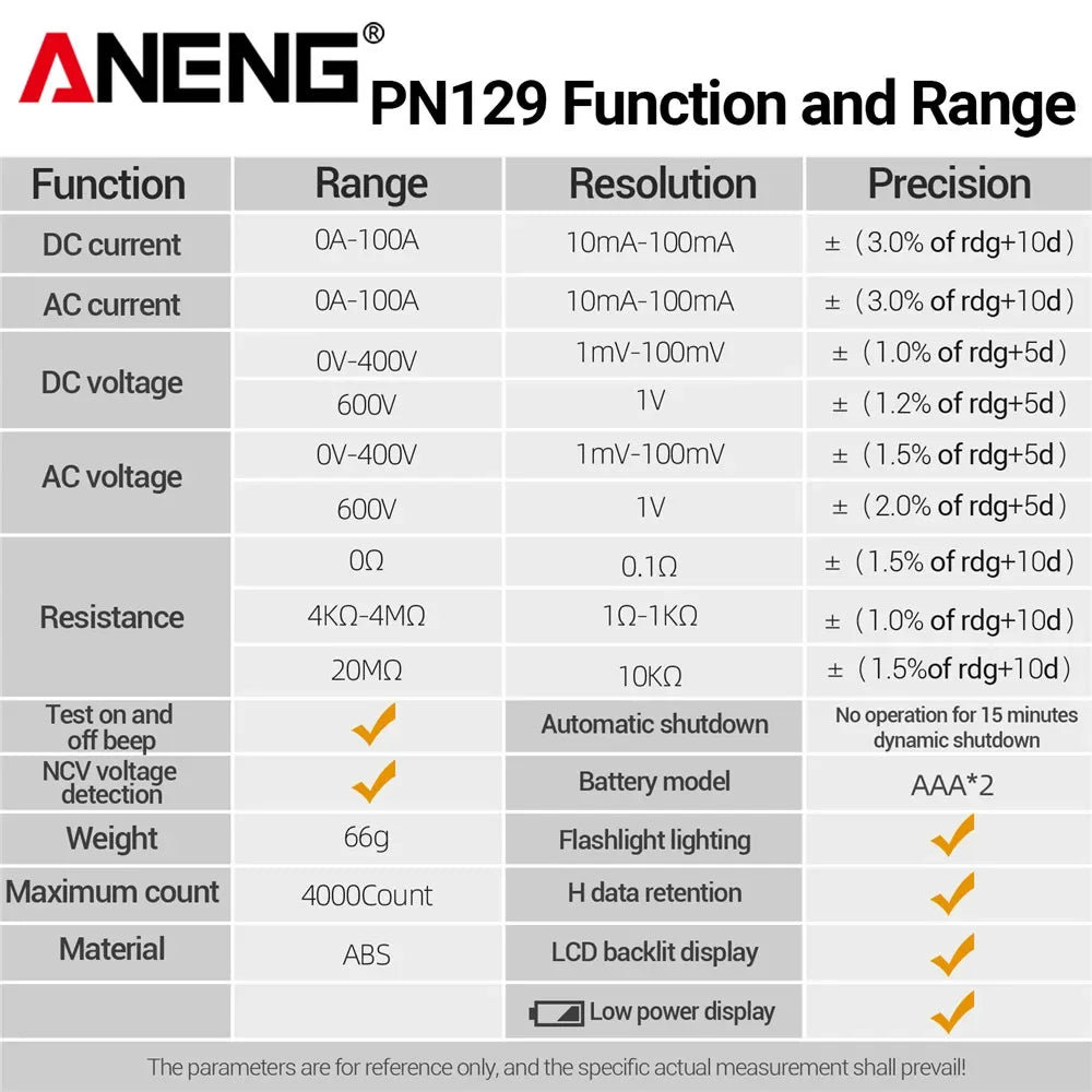 ANENG PN129 Clamp Meter U-shaped AC DC 600V Voltage Current