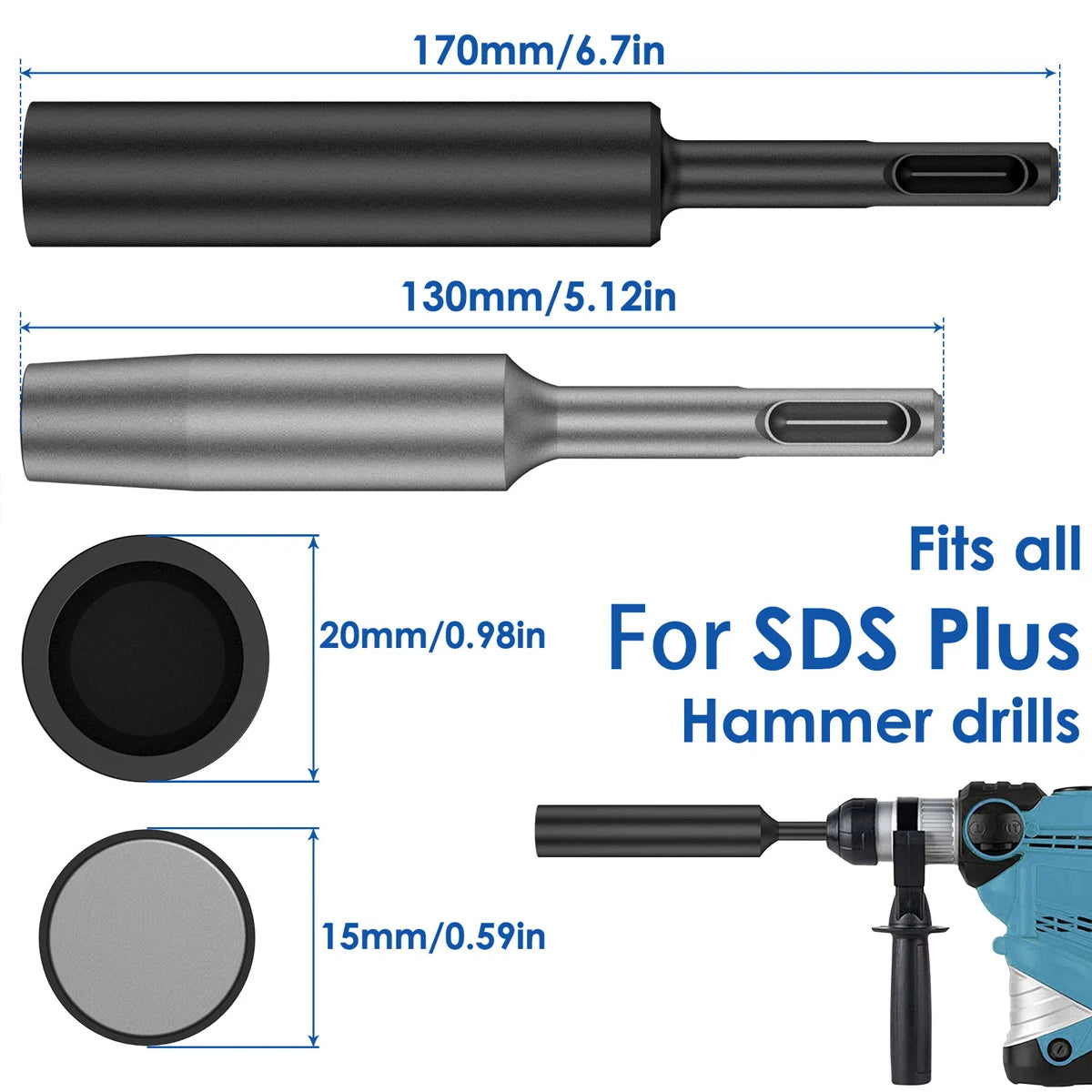 1/2PCS SDS Plus Ground Rod Driver Durable Hardened Steel Professional for Rotary Hammer Drill Power Tool for 5/8Inch and 3/4Inch Zpaxo