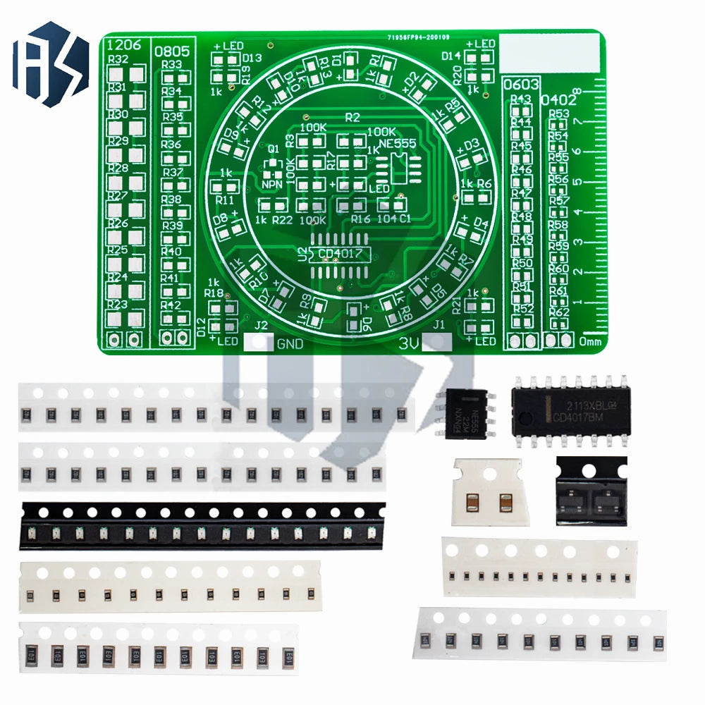 SMD Soldering Practice Kit with FR4 PCB – NE555/CD4017, 10-LED Chaser for Electronic DIY Training Zpaxo